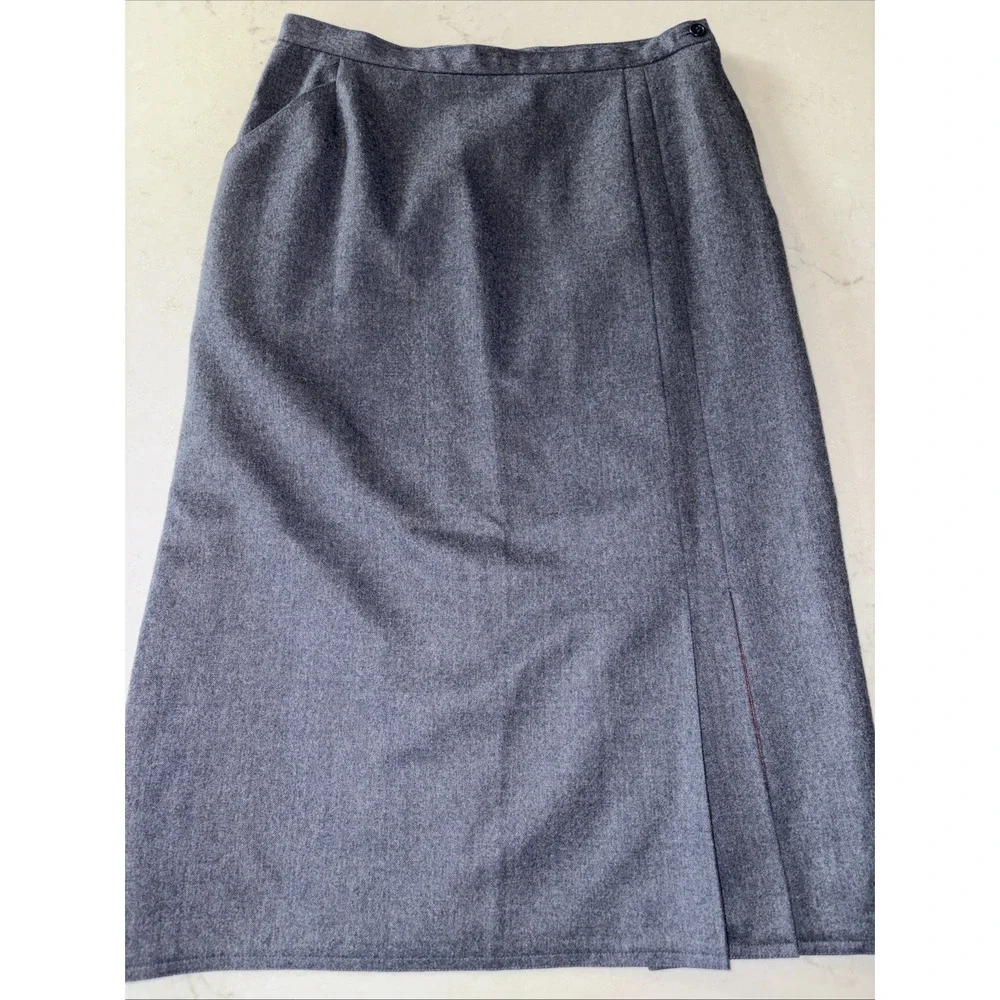 Harve Benard Gray Wool Skirt Womens 12 straight Office career Vtg Pleated Pocket
